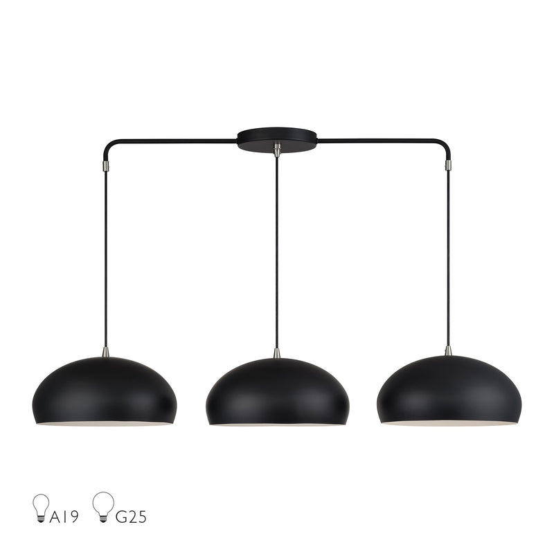 Domma 3-Light Linear Chandelier in Black with Brushed Nickel Accents