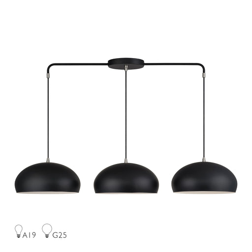 Domma 3-Light Linear Chandelier in Black with Brushed Nickel Accents
