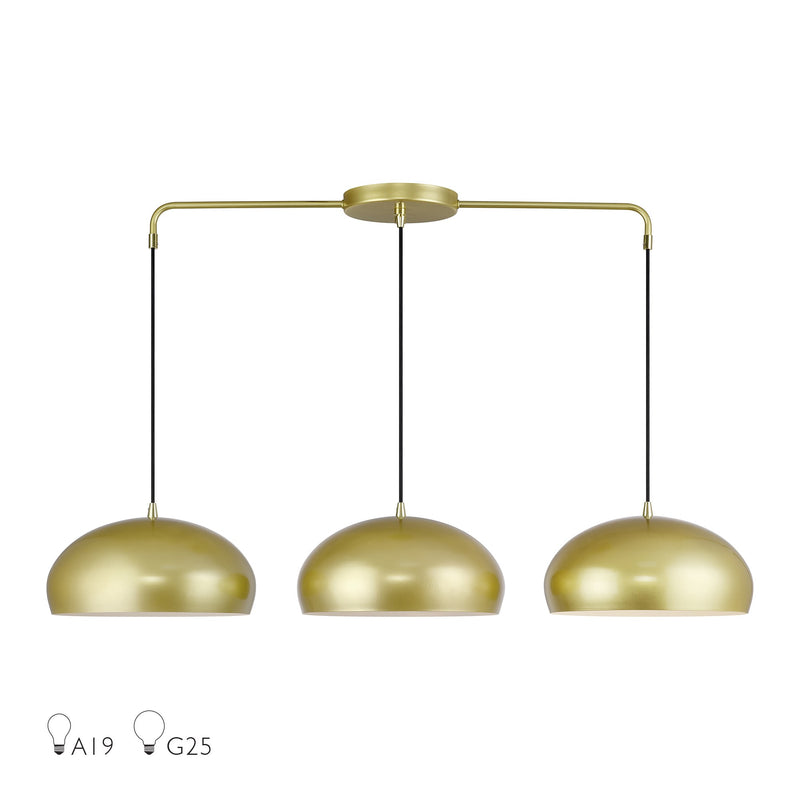 Domma 3-Light Linear Chandelier in Soft Gold with Polished Brass Accents