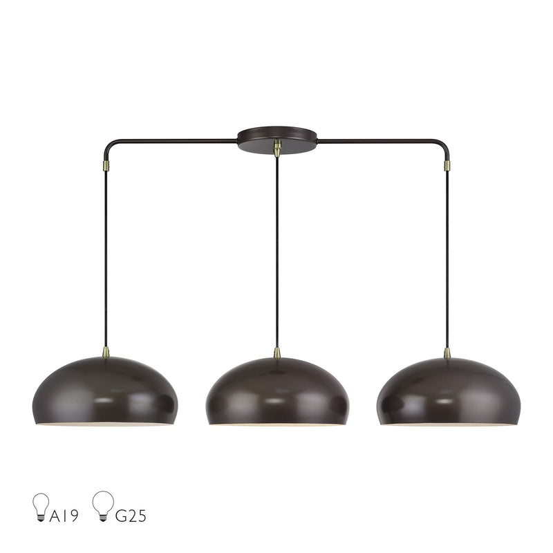 Domma 3-Light Linear Chandelier in English Bronze with Antique Brass Accents