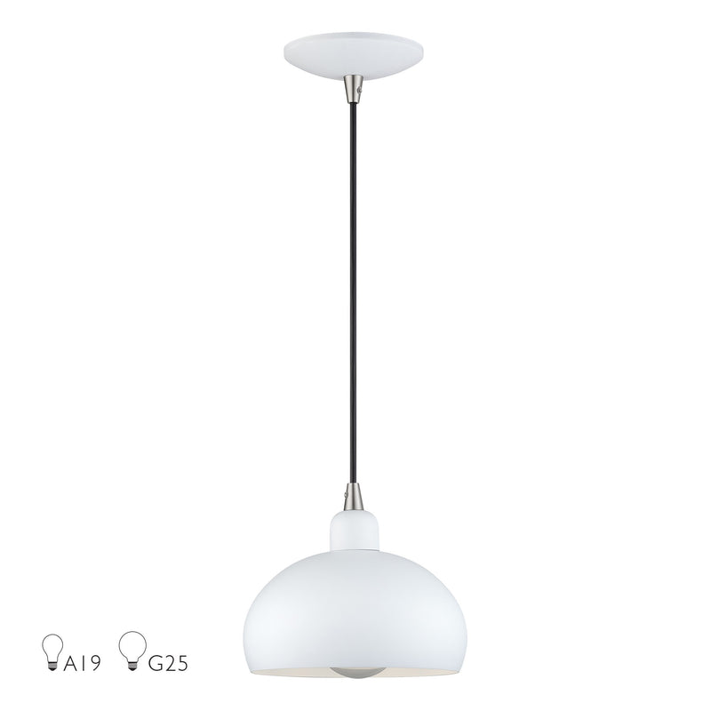 Domma Mini Pendant in White with Brushed Nickel Accents