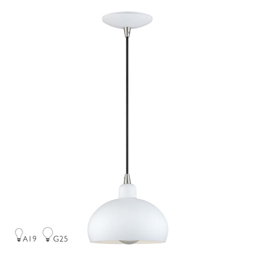 Domma Mini Pendant in White with Brushed Nickel Accents