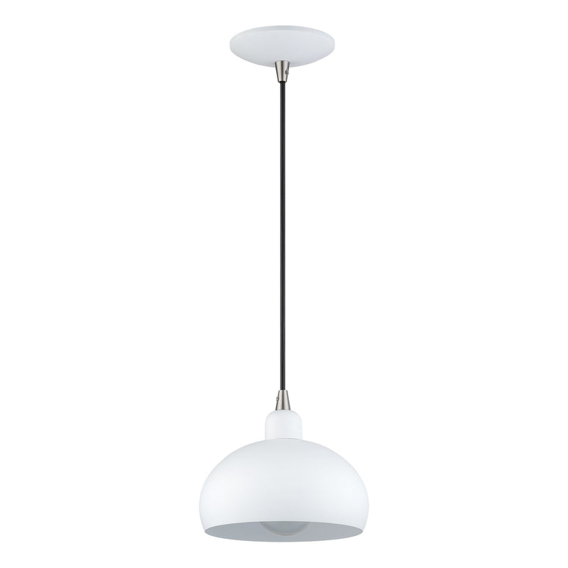 Domma Mini Pendant in White with Brushed Nickel Accents
