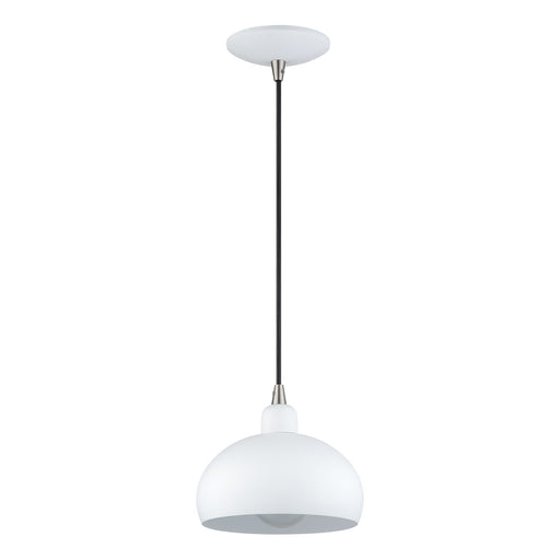 Domma Mini Pendant in White with Brushed Nickel Accents