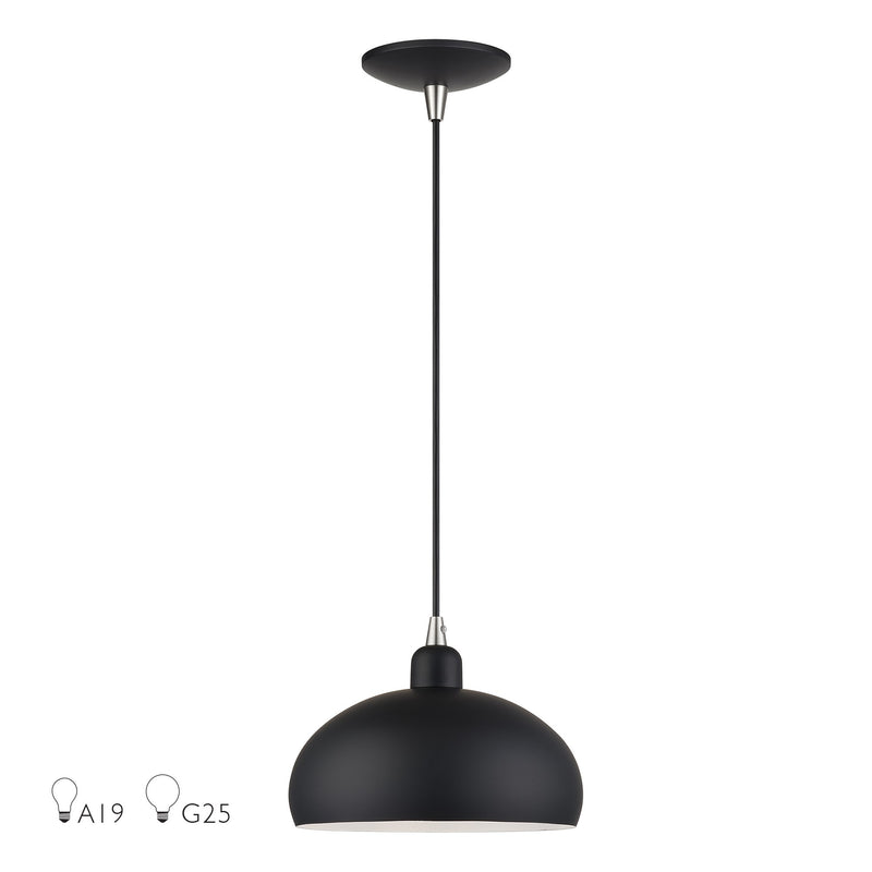 Domma 10" Pendant in Black with Brushed Nickel Accents