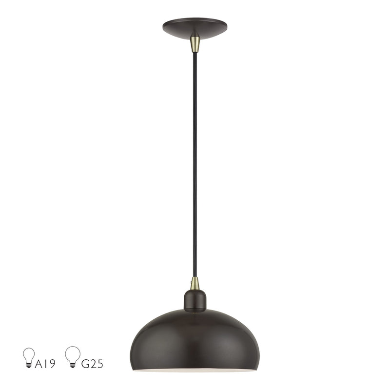 Domma 10" Pendant in English Bronze with Antique Brass Accents