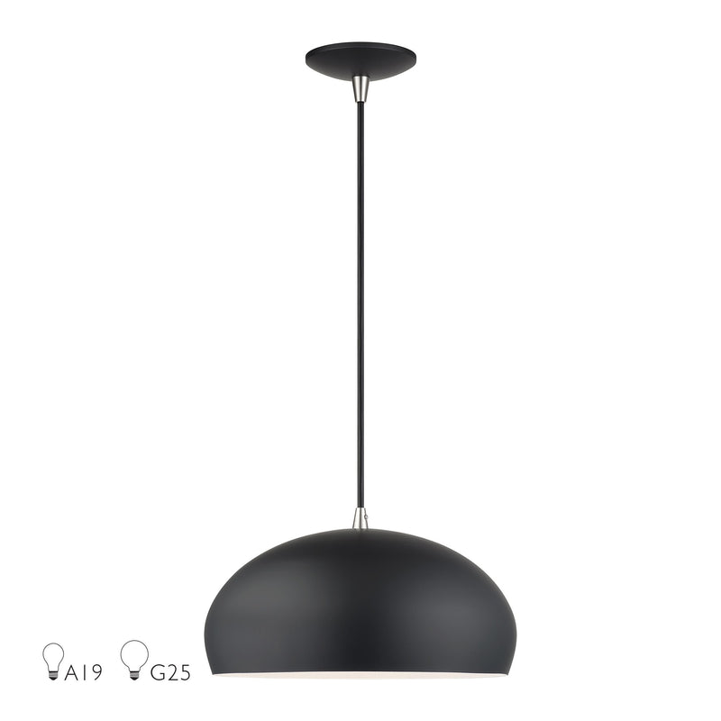 Domma 14" Pendant in Black with Brushed Nickel Accents