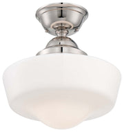 Opal Schoolhouse Semi-Flush Mount 13.75" in Polished Nickel
