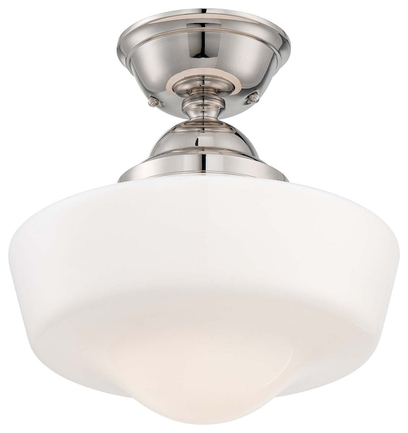 Opal Schoolhouse Semi-Flush Mount 13.75" in Polished Nickel