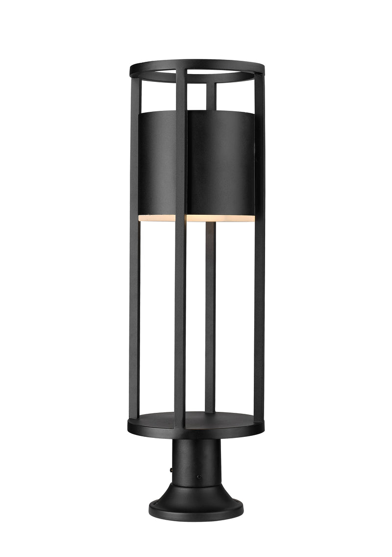 Luca 1 Light 9.25" Outdoor Post Mount Fixture in Black, Pier Mount, 6.25" Base