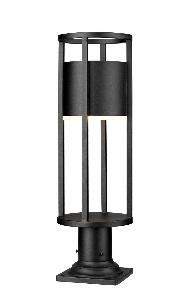 Luca 1 Light 7.25" Outdoor Post Mount Fixture in Black, Pier Mount, 6" Base