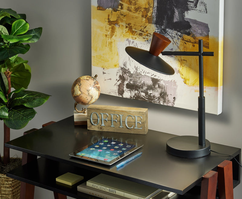 Elmore LED Desk Lamp in Black W. Walnut Wood