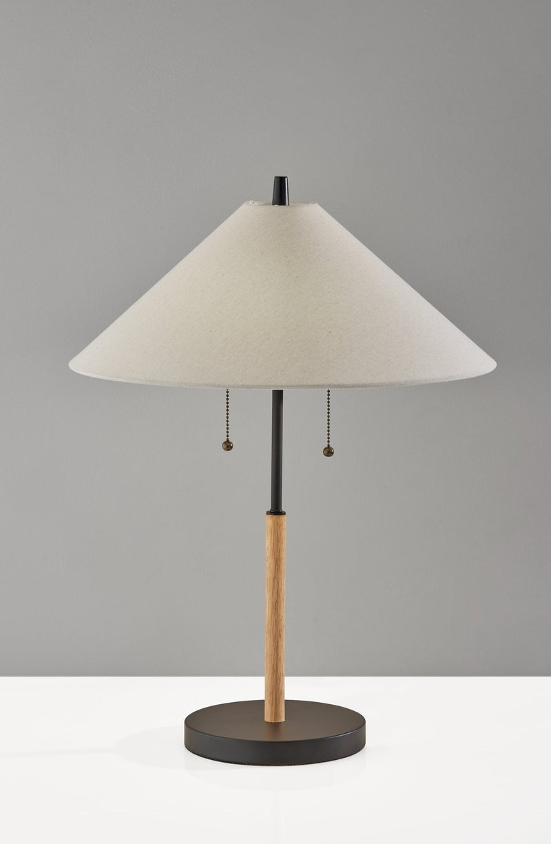 Palmer 2-Light Table Lamp in Black & Natural Wood