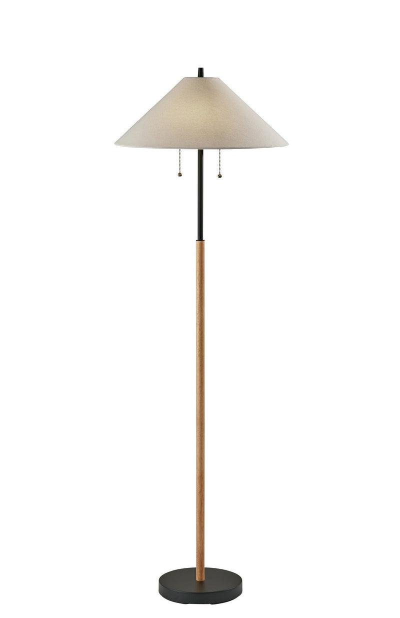 Palmer 2-Light Floor Lamp in Black & Natural Wood