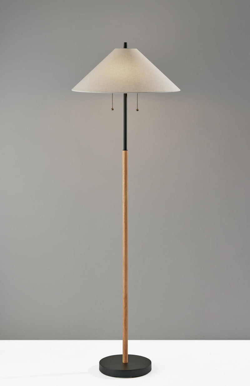 Palmer 2-Light Floor Lamp in Black & Natural Wood