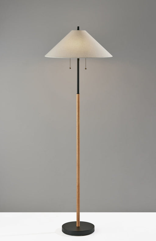 Palmer 2-Light Floor Lamp in Black & Natural Wood