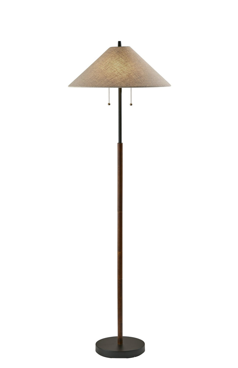 Palmer 2-Light Floor Lamp in Black & Walnut Wood