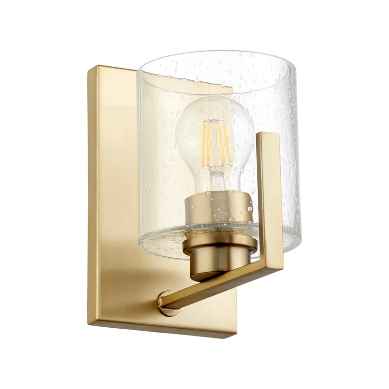 Clear Seeded Glass 1 Light Wall Mount in Aged Brass