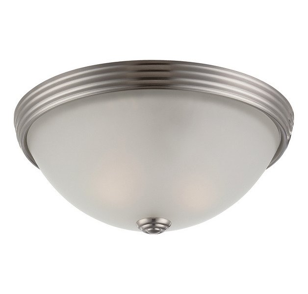 White Etched Glass 11" 2-Light Flush Mount in Satin Nickel