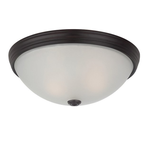 White Etched Glass 13" 2-Light Flush Mount in English Bronze