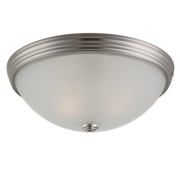 White Etched Glass 13" 2-Light Flush Mount in Satin Nickel