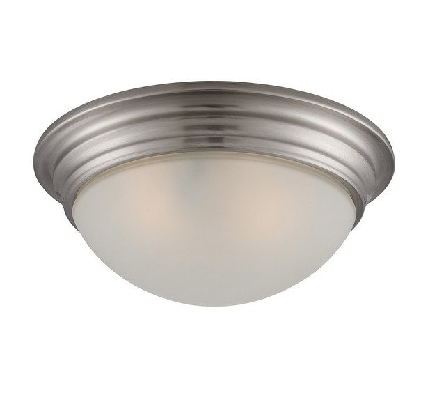 White Etched Glass 11" 2-Light Flush Mount with Narrow Shade in Satin Nickel