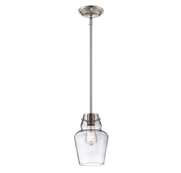 Vintage Clear Glass Mini Pendant in Satin Nickel