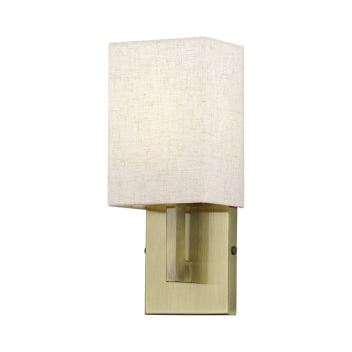Ada ADA Wall Sconce with Oatmeal Shade in Antique Brass