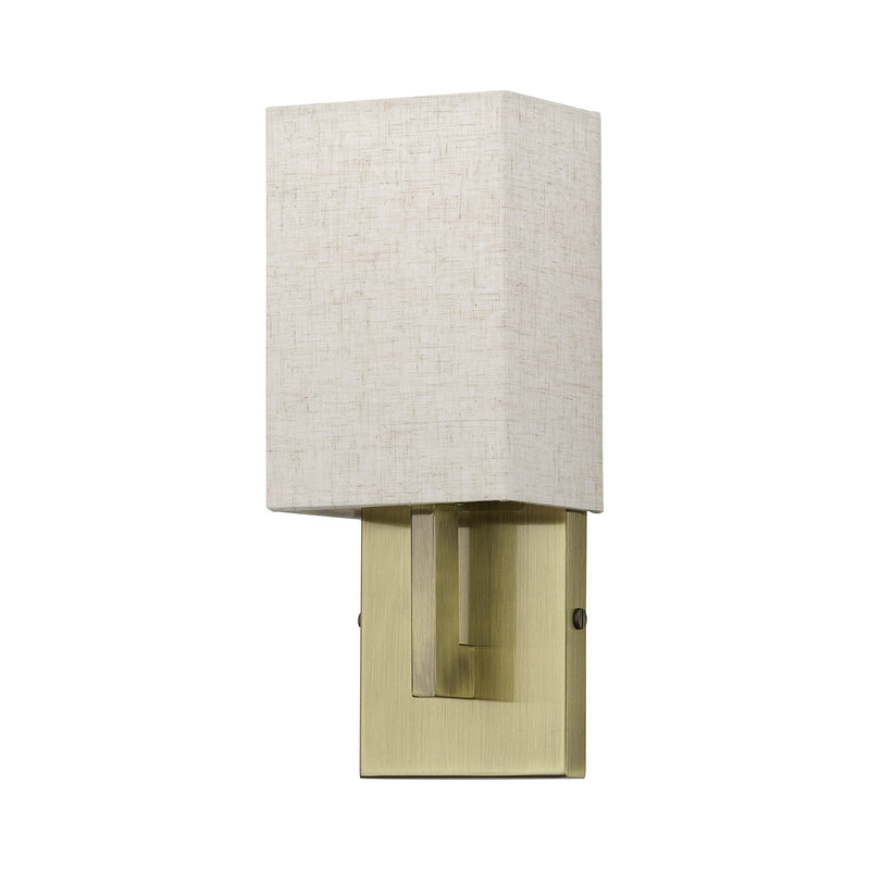 Ada ADA Wall Sconce with Oatmeal Shade in Antique Brass