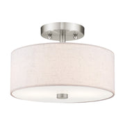 Meridian 2-Light 11" Oatmeal Shade Semi-Flush Mount in Brushed Nickel