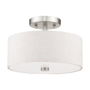 Meridian 2-Light 11" Oatmeal Shade Semi-Flush Mount in Brushed Nickel