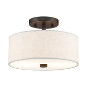 Meridian 2-Light 11" Oatmeal Shade Semi-Flush Mount in English Bronze
