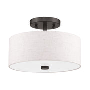 Meridian 2-Light 11" Oatmeal Shade Semi-Flush Mount in English Bronze