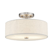 Meridian 2-Light 13" Oatmeal Shade Semi-Flush Mount in Brushed Nickel