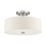 Meridian 2-Light 13" Oatmeal Shade Semi-Flush Mount in Brushed Nickel
