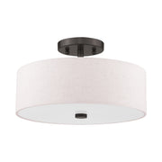 Meridian 2-Light 13" Oatmeal Shade Semi-Flush Mount in English Bronze