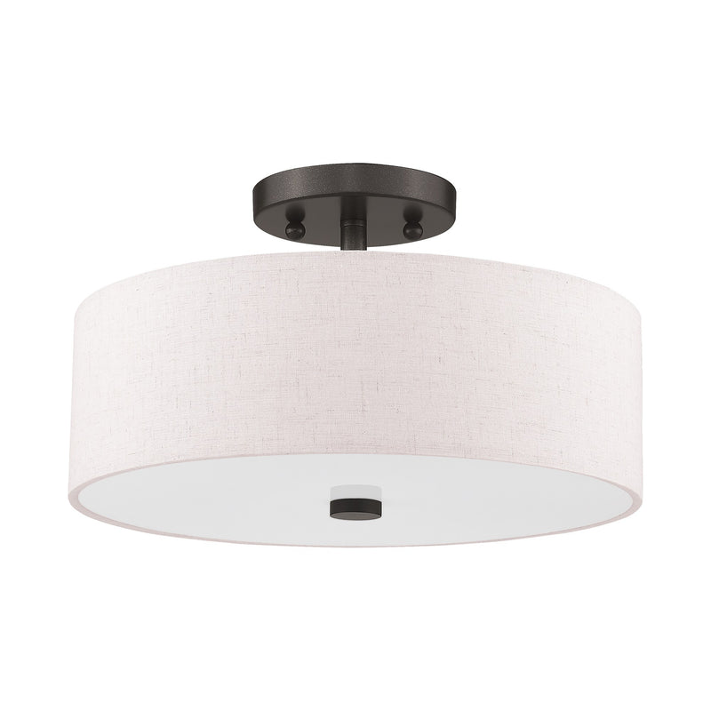 Meridian 2-Light 13" Oatmeal Shade Semi-Flush Mount in English Bronze