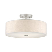 Meridian 3-Light 15" Oatmeal Shade Semi-Flush Mount in Brushed Nickel