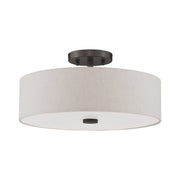 Meridian 3-Light 15" Oatmeal Shade Semi-Flush Mount in English Bronze