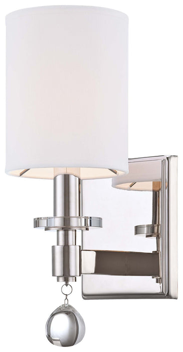 Chadbourne 1-Light Wall Sconce in Polished Nickel with White Cloth Shade - Lamps Expo