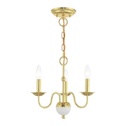 Windsor 3-Light Mini Chandelier in Polished Brass with White Accents