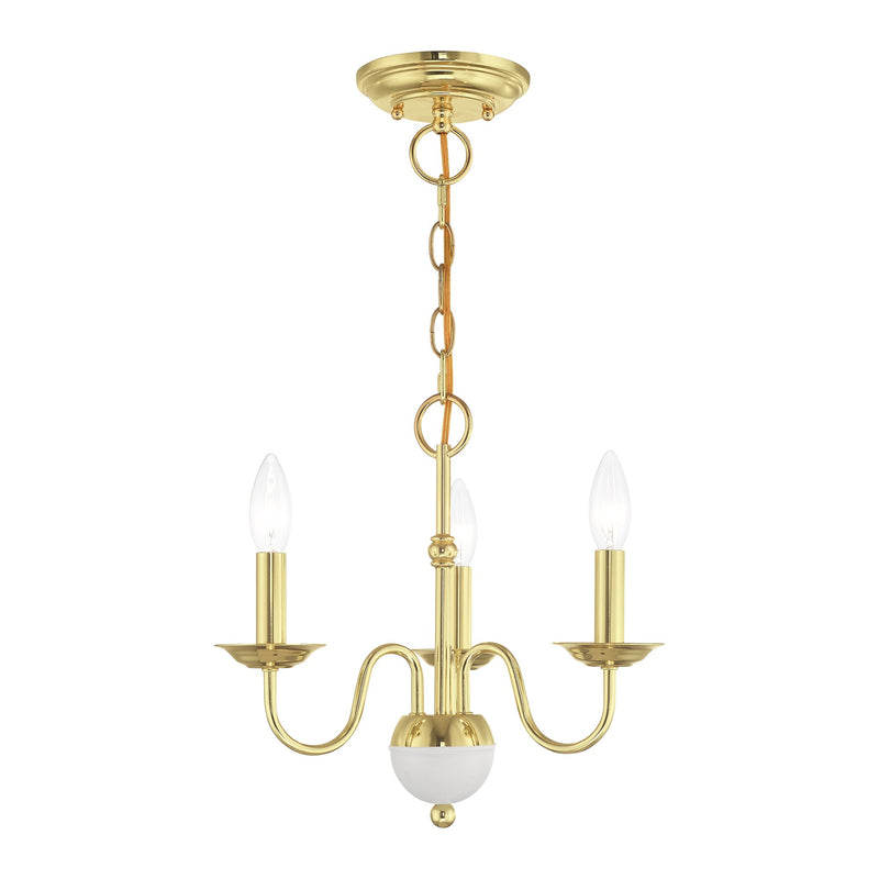 Windsor 3-Light Mini Chandelier in Polished Brass with White Accents