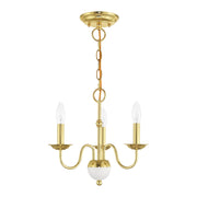 Windsor 3-Light Mini Chandelier in Polished Brass with White Accents