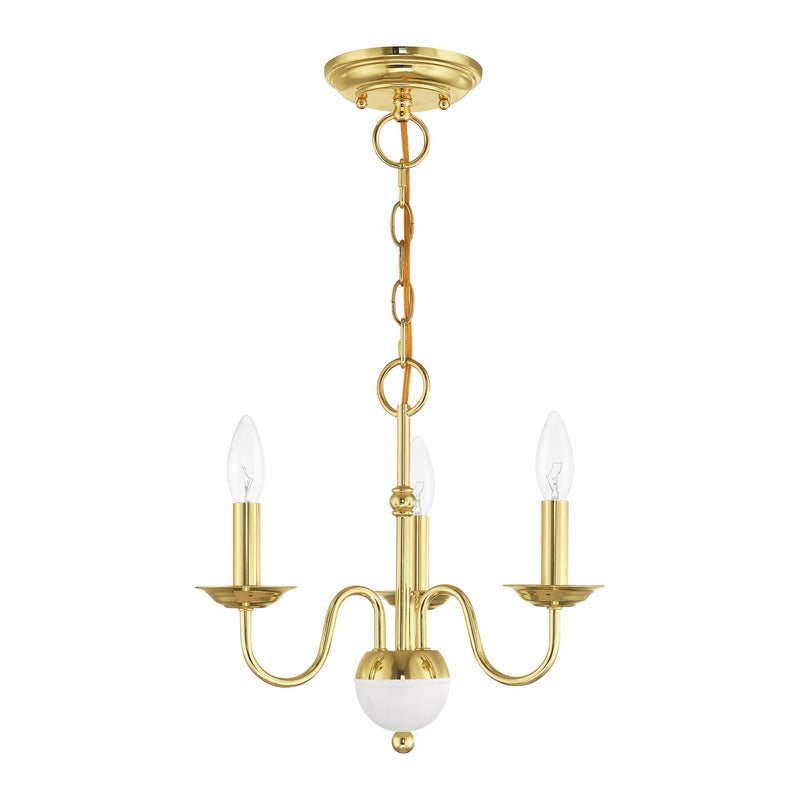 Windsor 3-Light Mini Chandelier in Polished Brass with White Accents
