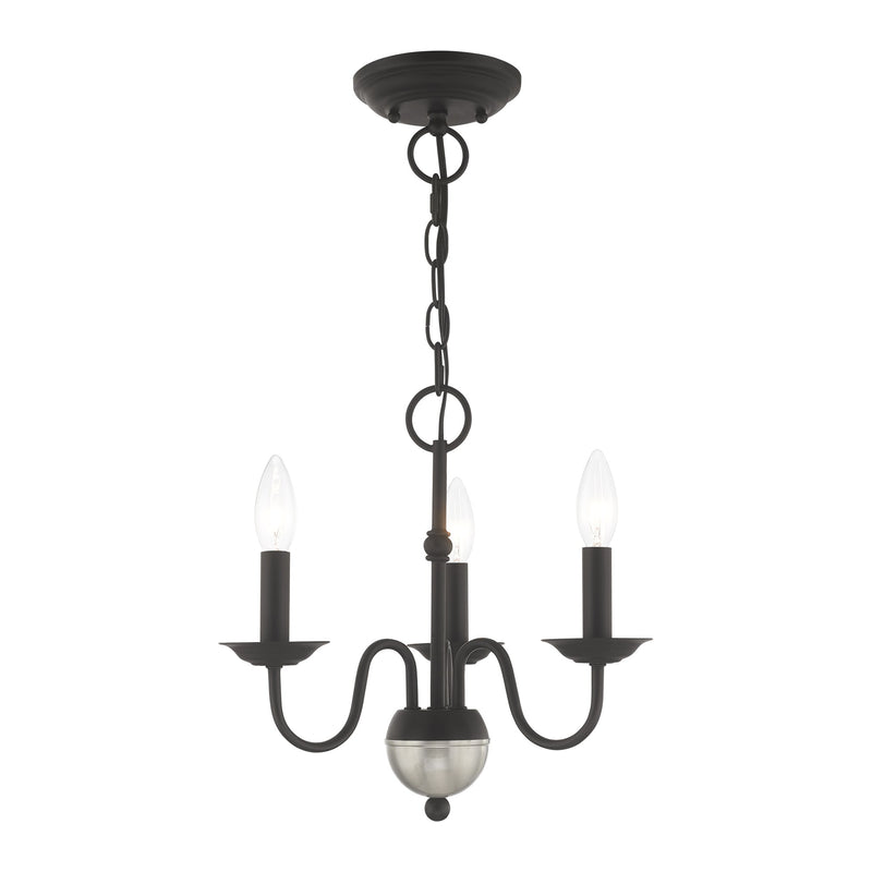 Windsor 3-Light Mini Chandelier in Black with Brushed Nickel Accents