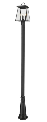 Broughton 4 Light 12.5" Outdoor Post Mount Fixture in Black, 96" Cast Post, 10" Base