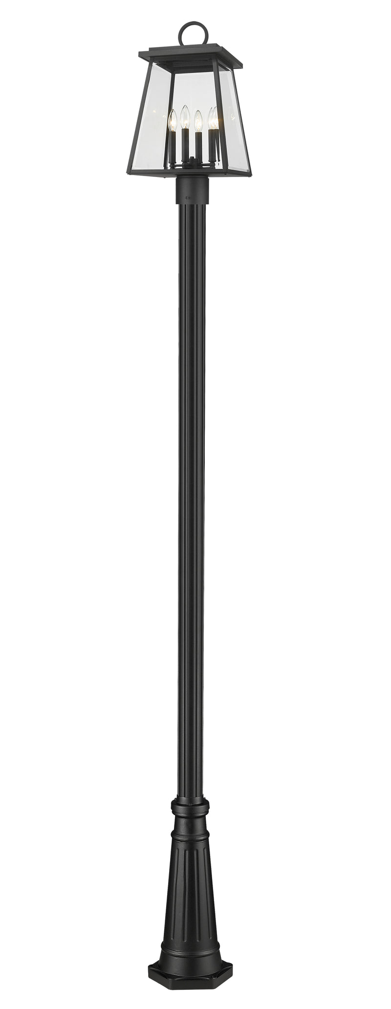Broughton 4 Light 12.5" Outdoor Post Mount Fixture in Black, 96" Cast Post, 10" Base