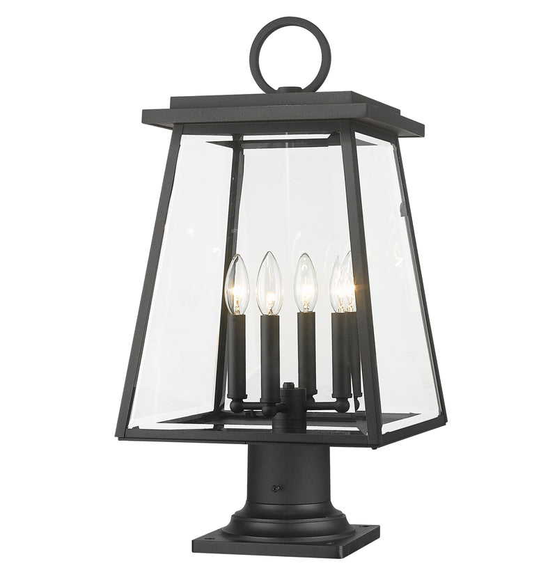 Broughton 4 Light 12.5" Outdoor Post Mount Fixture in Black, Pier Mount, 6" Base