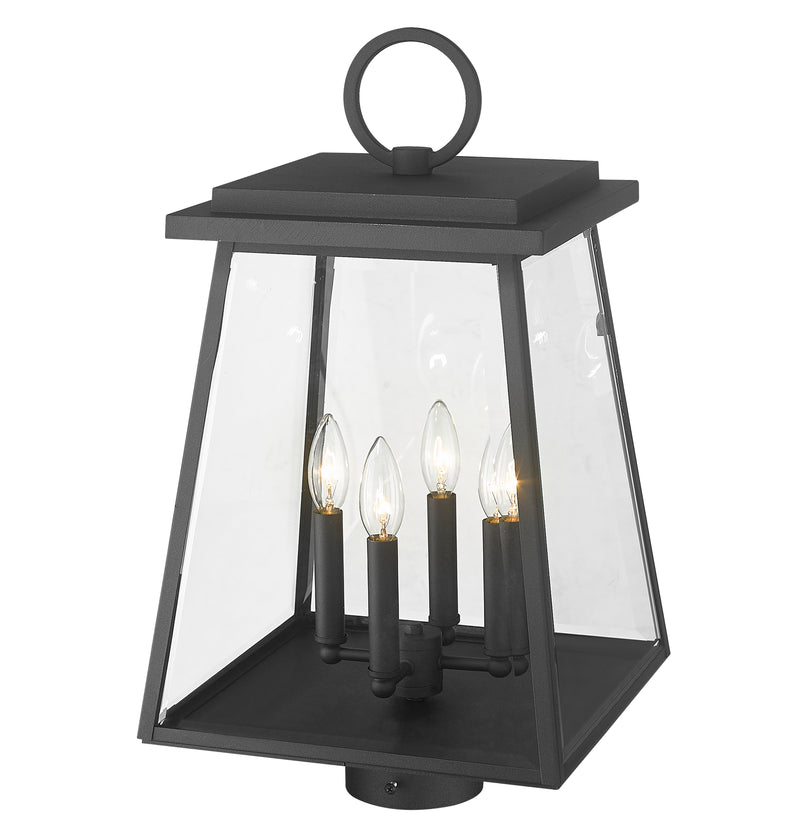 Broughton 4 Light 12.5" Outdoor Post Mount Fixture in Black, Post Top Only, Round Fitter