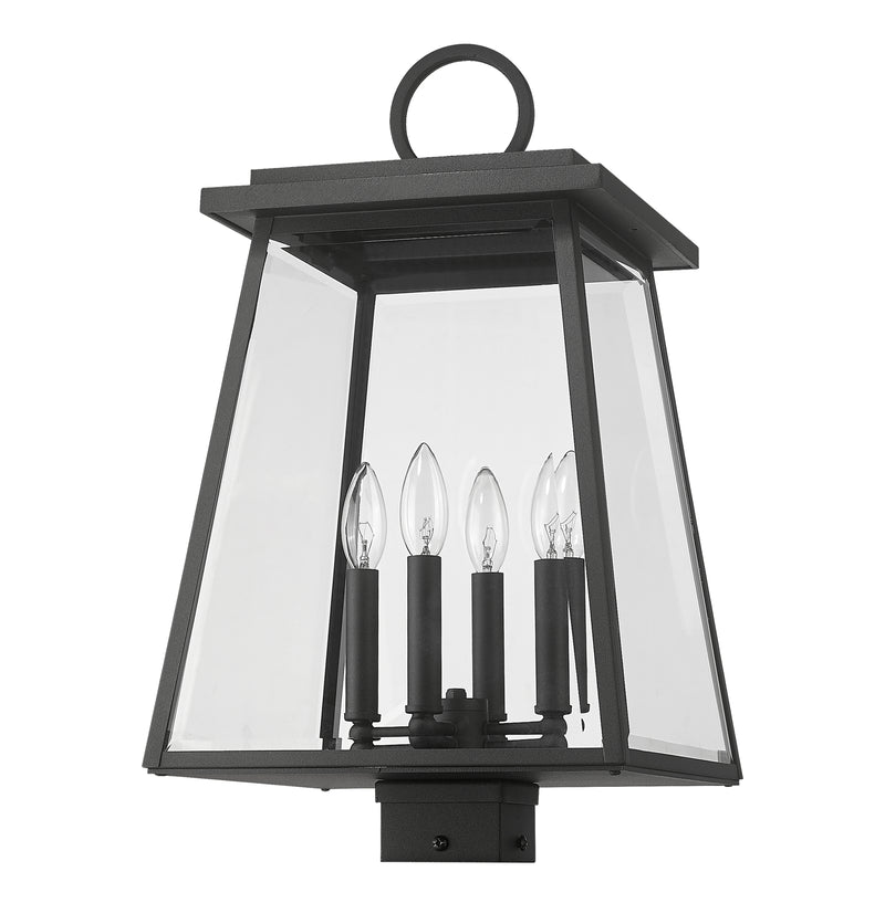 Broughton 4 Light 12.5" Outdoor Post Mount Fixture in Black, Post Top Only, Square Fitter